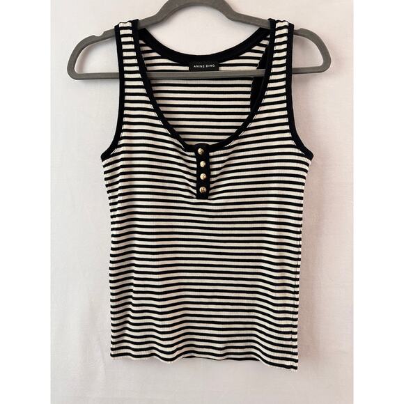 Anine Bing Alessia Striped Tank Top Striped Black & White Gold Buttons Small/Med - Picture 1 of 4